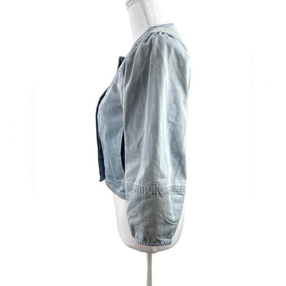 Ulla Johnson Light Wash Denim Cotton Jacket Collarless Puff Sleeve Boho Eclectic - Picture 4 of 9